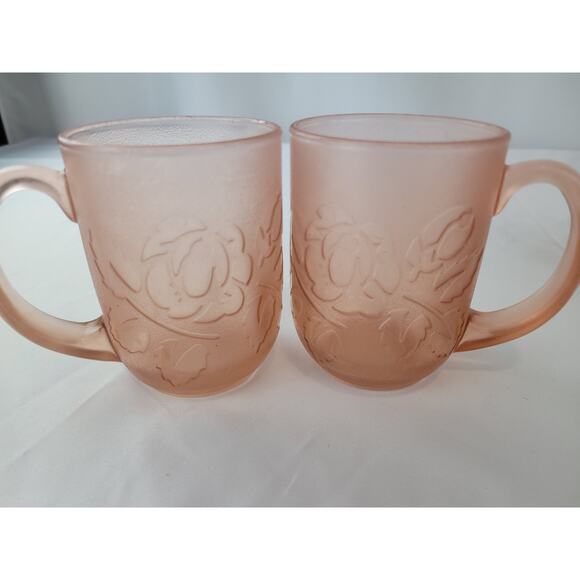 Vintage Pink Depression Glass Arcoroc France Rosaline Rose Coffee Mug Set of 4 - Picture 8 of 10